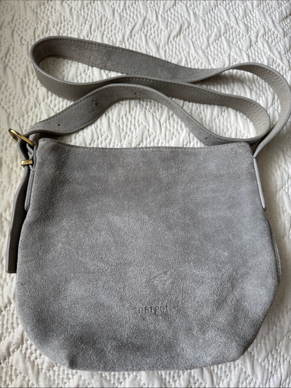 Suede Crossbody Shoulder Bag in Light Gray